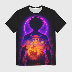 Футболка мужская Ванпис - неоновый Луффи, цвет: 3D-принт