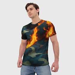 Футболка мужская Огонь на камуфляжной ткани, цвет: 3D-принт — фото 2