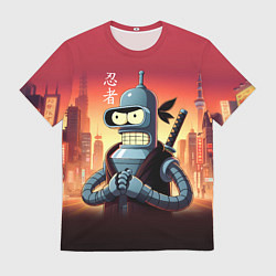 Футболка мужская Крутой ниндзя Бендер в ночном городе, цвет: 3D-принт