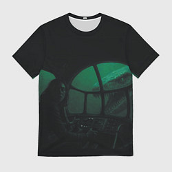 Футболка мужская Нападение Тилозавра на девушку в батискафе ужасы, цвет: 3D-принт