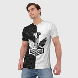 Футболка мужская Волки воины и знак молот тора в рунах, цвет: 3D-принт — фото 2