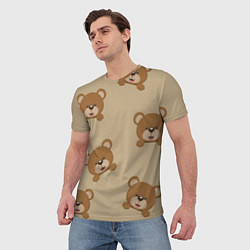 Футболка мужская Медвежьи мордашки на бежевом, цвет: 3D-принт — фото 2