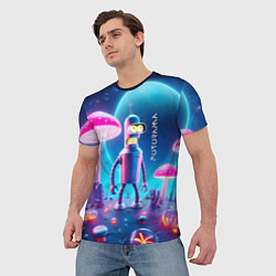 Футболка мужская Робот-сгибальщик Бендер и неоновые грибы, цвет: 3D-принт — фото 2