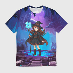 Футболка мужская Аниме девочка маг с волшебных посохом, цвет: 3D-принт