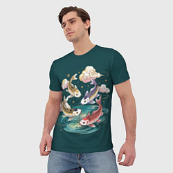 Футболка мужская Рыбы в облаках над прудом, цвет: 3D-принт — фото 2