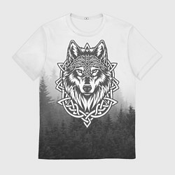 Футболка мужская Волк в кельтском стиле и лес, цвет: 3D-принт