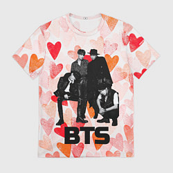 Футболка мужская BTS на фоне сердечек, цвет: 3D-принт