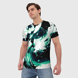 Футболка мужская Чёрно-зелёный абстракция волна, цвет: 3D-принт — фото 2