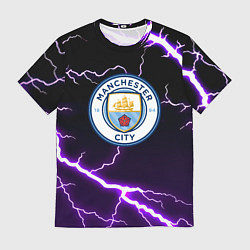 Футболка мужская Манчестер молнии шторм неон, цвет: 3D-принт