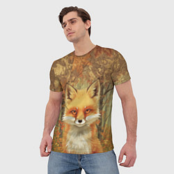 Футболка мужская Лисенок в осеннем лесу, цвет: 3D-принт — фото 2