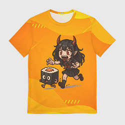 Футболка мужская Девочка дьявол бежит за роллом, цвет: 3D-принт