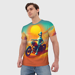 Футболка мужская Робот Бендер на мотоцикле в пустыне, цвет: 3D-принт — фото 2
