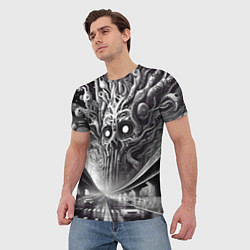 Футболка мужская Art skull in metropolis - ai art fantasy, цвет: 3D-принт — фото 2