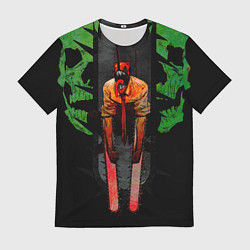 Футболка мужская Дэндзи с черепами Человек бензопила, цвет: 3D-принт