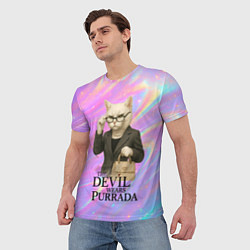 Футболка мужская Дьявол носит Пурада пародия с белой кошкой, цвет: 3D-принт — фото 2