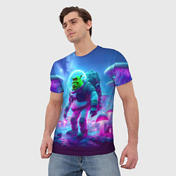 Футболка мужская Шрек бравый космонавт на планете неоновых грибов, цвет: 3D-принт — фото 2