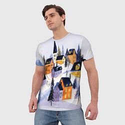 Футболка мужская Новогодние домики на горе, цвет: 3D-принт — фото 2