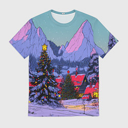 Футболка мужская Новогодние елки в горном городке, цвет: 3D-принт