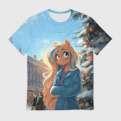 Футболка мужская Лошадка на новогодней площади, цвет: 3D-принт