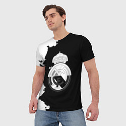 Футболка мужская Реал Мадрид черно белые краски, цвет: 3D-принт — фото 2