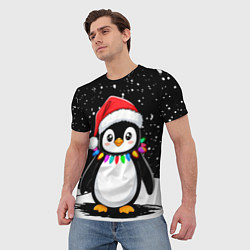 Футболка мужская Пингвин в шапке Санты, цвет: 3D-принт — фото 2