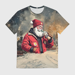Футболка мужская Санта с капучино, цвет: 3D-принт