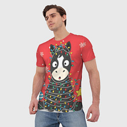 Футболка мужская Лошадка в новогодних огоньках, цвет: 3D-принт — фото 2