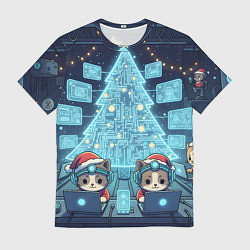Футболка мужская Новогодние котики айтишники, цвет: 3D-принт