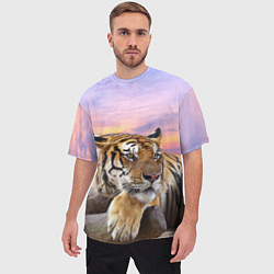 Футболка оверсайз мужская Тигр на закате, цвет: 3D-принт — фото 2