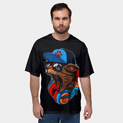 Футболка оверсайз мужская Кот диджей тусовщик хипстер, цвет: 3D-принт — фото 2