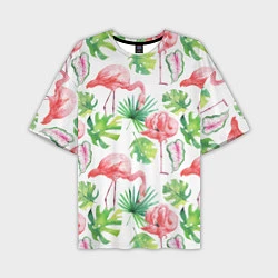 Мужская футболка оверсайз Фламинго в тропиках