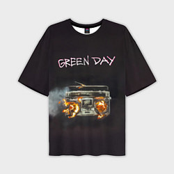 Футболка оверсайз мужская Green Day магнитофон в огне, цвет: 3D-принт