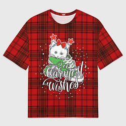 Футболка оверсайз мужская Новогодняя кошка, цвет: 3D-принт