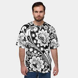 Футболка оверсайз мужская Хохлома черно-белая, цвет: 3D-принт — фото 2