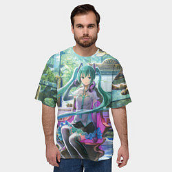 Футболка оверсайз мужская Мика Хацуне в консерватории в наушниках, цвет: 3D-принт — фото 2