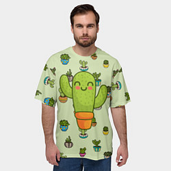 Футболка оверсайз мужская Веселый кактус, цвет: 3D-принт — фото 2