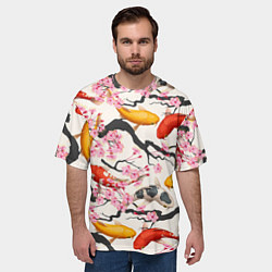 Футболка оверсайз мужская Карпы кои в сакуре, цвет: 3D-принт — фото 2
