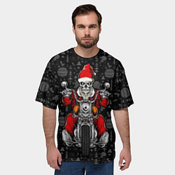 Футболка оверсайз мужская Santa skeleton on a motorcycle, цвет: 3D-принт — фото 2