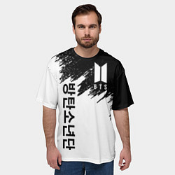 Футболка оверсайз мужская BTS: White & Black, цвет: 3D-принт — фото 2