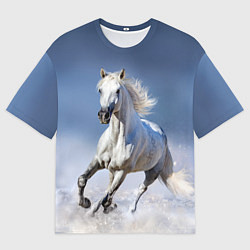 Футболка оверсайз мужская Белая лошадь скачет по снегу, цвет: 3D-принт