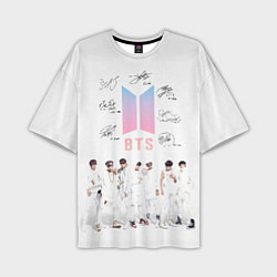 Футболка оверсайз мужская BTS белый постер, цвет: 3D-принт