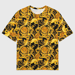 Футболка оверсайз мужская Львы золотые узоры, цвет: 3D-принт