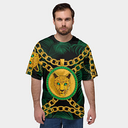 Футболка оверсайз мужская Золотой леопард и цепь, цвет: 3D-принт — фото 2