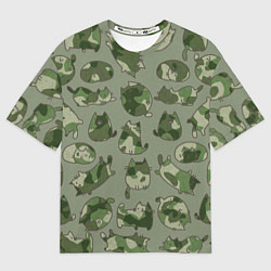 Футболка оверсайз мужская Камуфляж с котиками хаки, цвет: 3D-принт