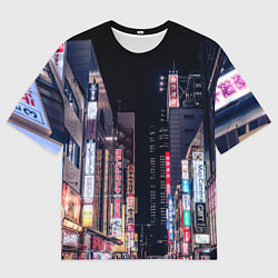 Футболка оверсайз мужская Ночной Токио, цвет: 3D-принт