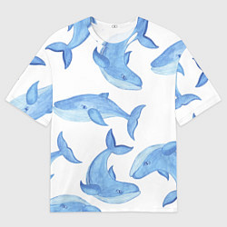 Футболка оверсайз мужская Косяк китов, цвет: 3D-принт