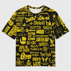 Футболка оверсайз мужская Логотипы рок групп GOLD, цвет: 3D-принт