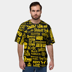 Футболка оверсайз мужская Логотипы рок групп GOLD, цвет: 3D-принт — фото 2