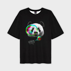 Мужская футболка оверсайз Панда и мыльный пузырь