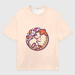 Футболка оверсайз мужская Ёжик листья милый рисунок, цвет: 3D-принт